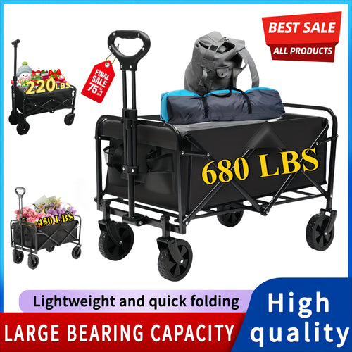 Carro Plegable Multiusos de Alta Resistencia 220/450/680 lb - Estructura de Acero Inoxidable y Tela Oxford 600D, Ideal para Camping, Jardinería, Playa o Compras - Sin Montaje Necesario, Portaherramientas , Diseño Robusto con Ruedas Duraderas